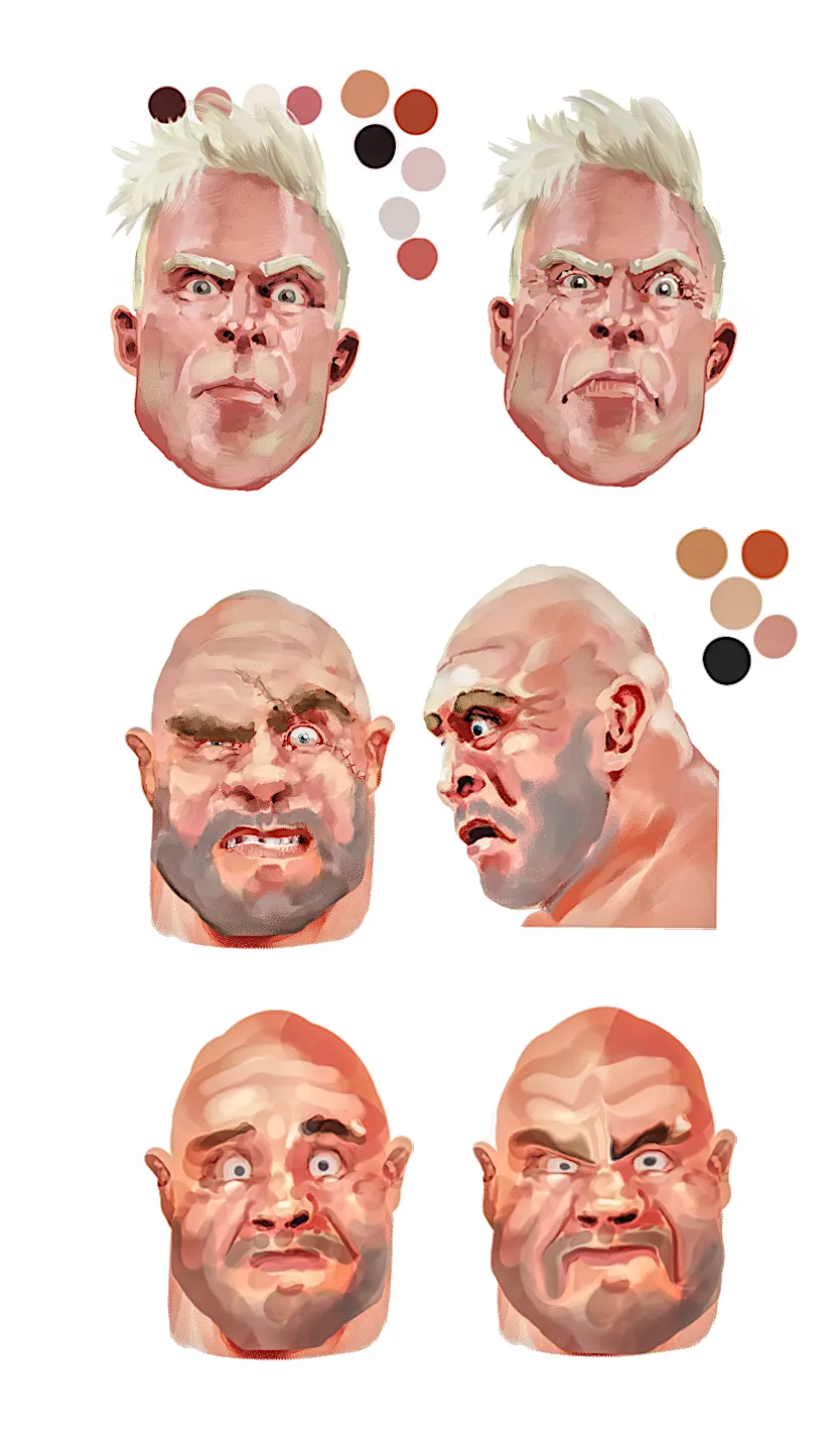 Male character head studies and expressions